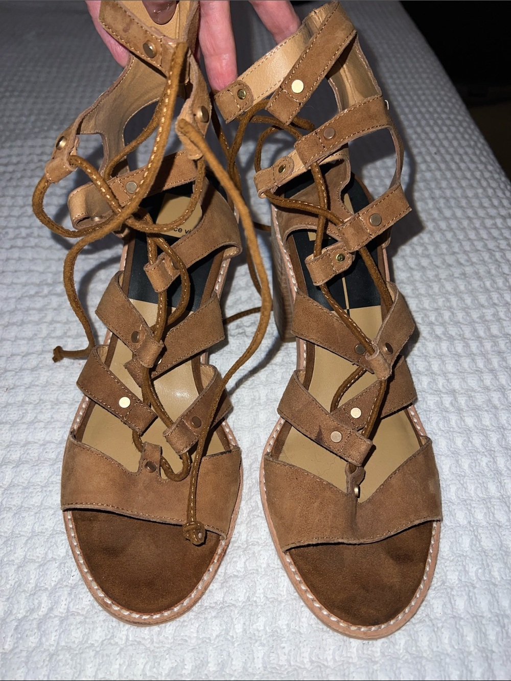 Dolce Vita Tan Brown Suede Lace-Up Gladiator Sandals